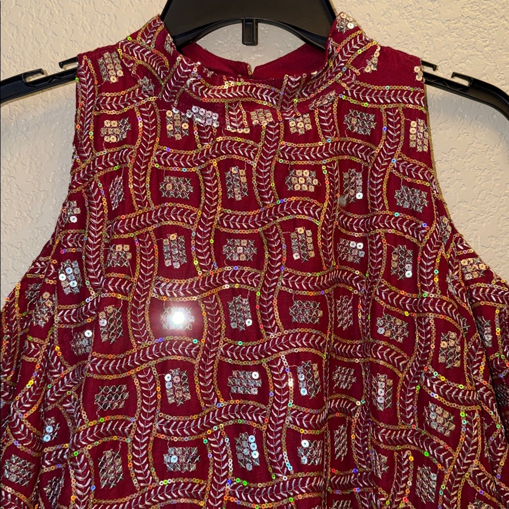 Elegant Burgundy Sequin Dress